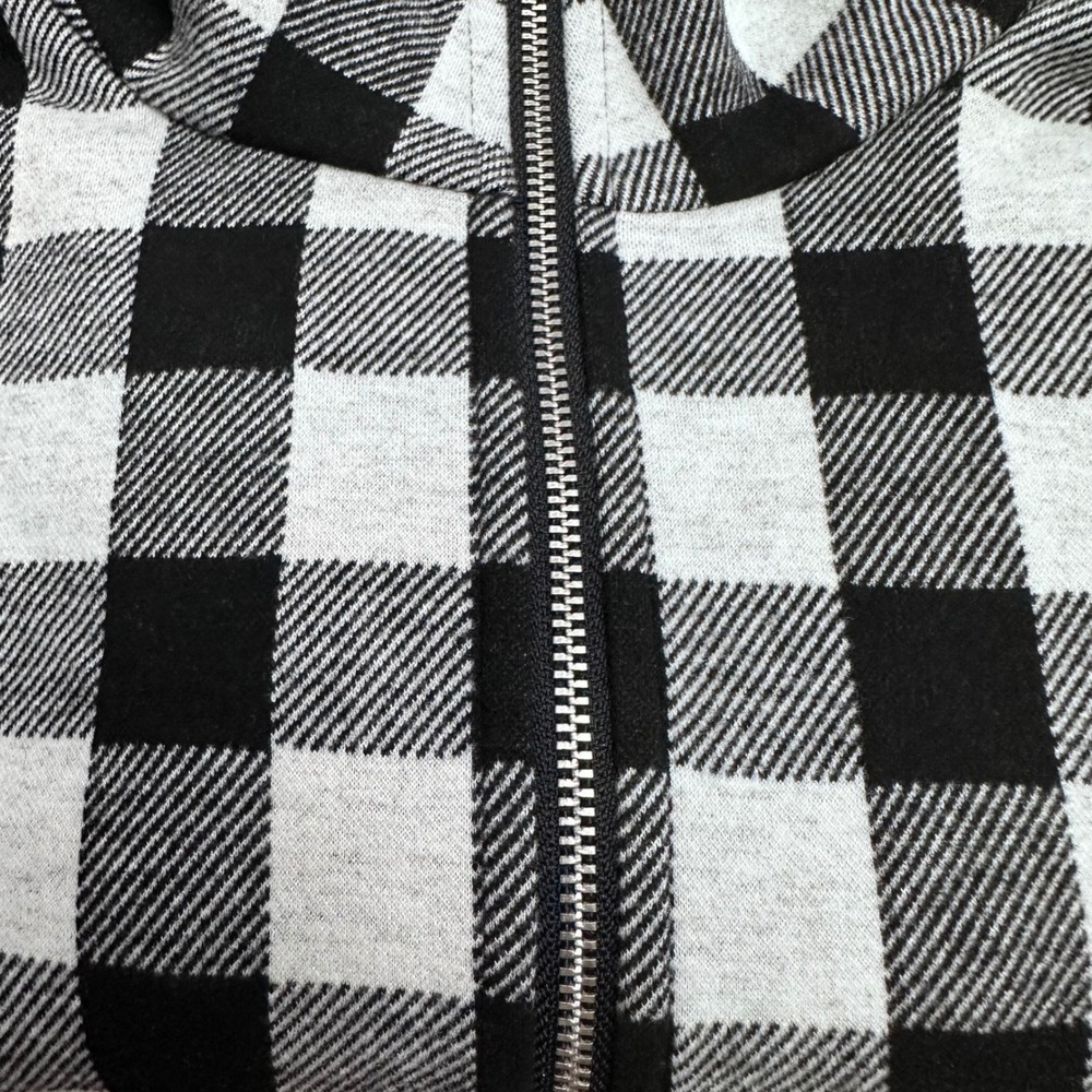 Talbots Johnny Collar Knit Dress Buffalo Plaid Gray Black Quarter Zip L - Picture 9 of 9